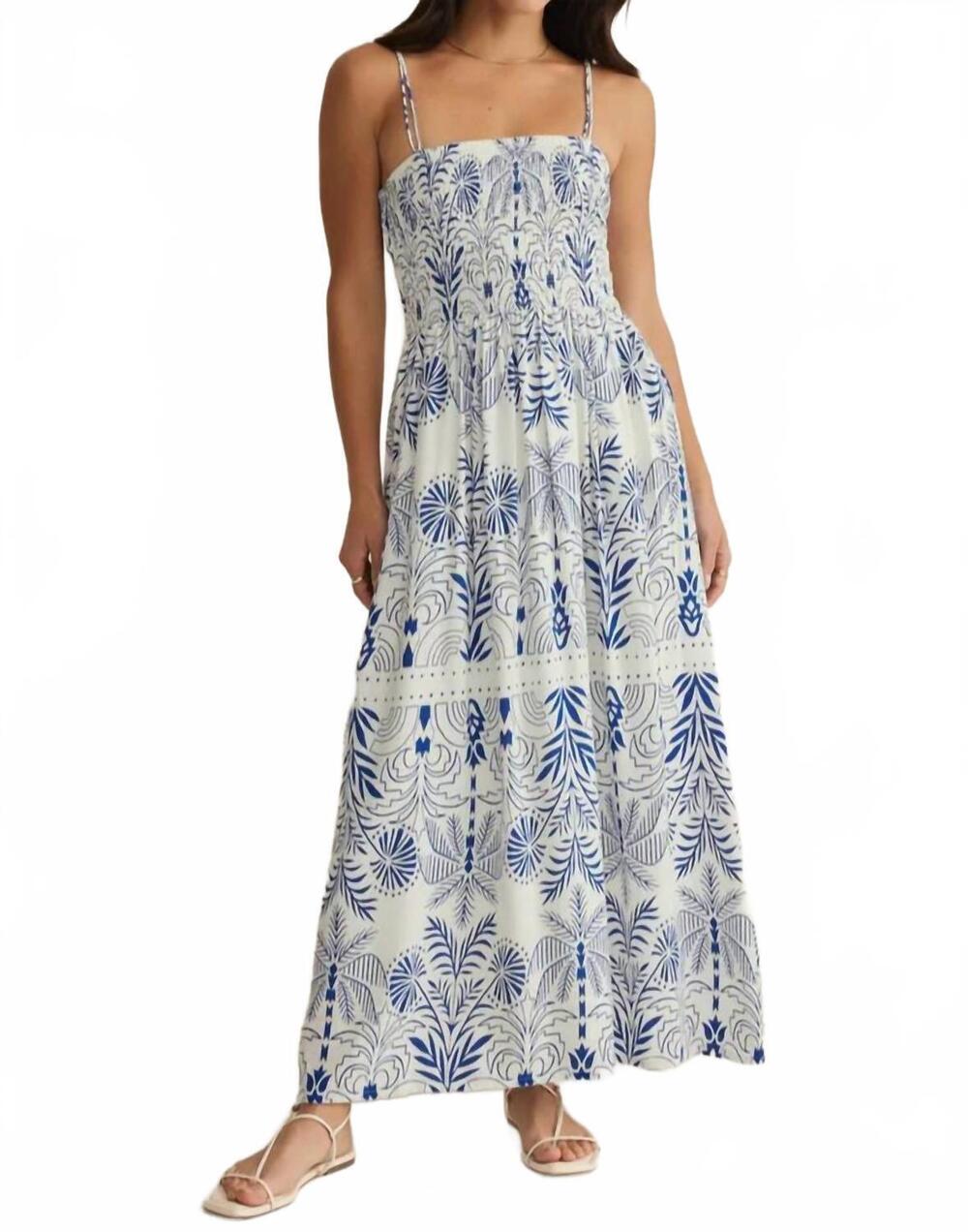 NEW Z SUPPLY nadine airy palm midi dress in nautical cobalt blue